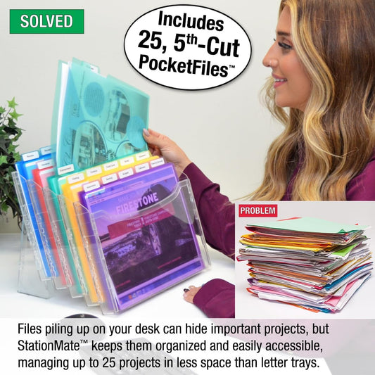 Ultimate Office PocketFile™ Clear Poly Document Folder Project Pockets, 5th-Cut, Letter Size, in 5 Assorted Colors, Set of 25
