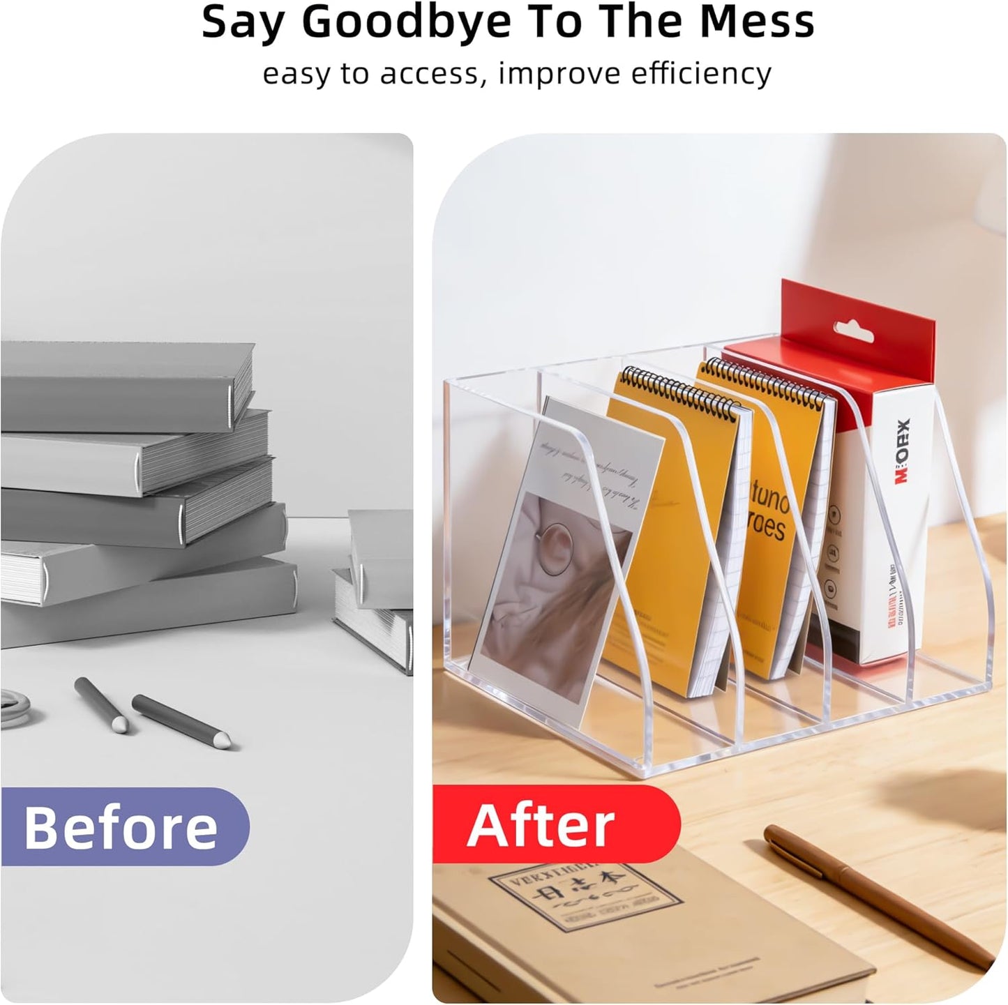 Acrylic Magazine File Holder, 4 Vertical Compartments Desk Document Sorter Organizer, Clear Folder Rack Binder for Office, Tablets, Magazines, Books – Home/Classroom Rack, 5mm Thick