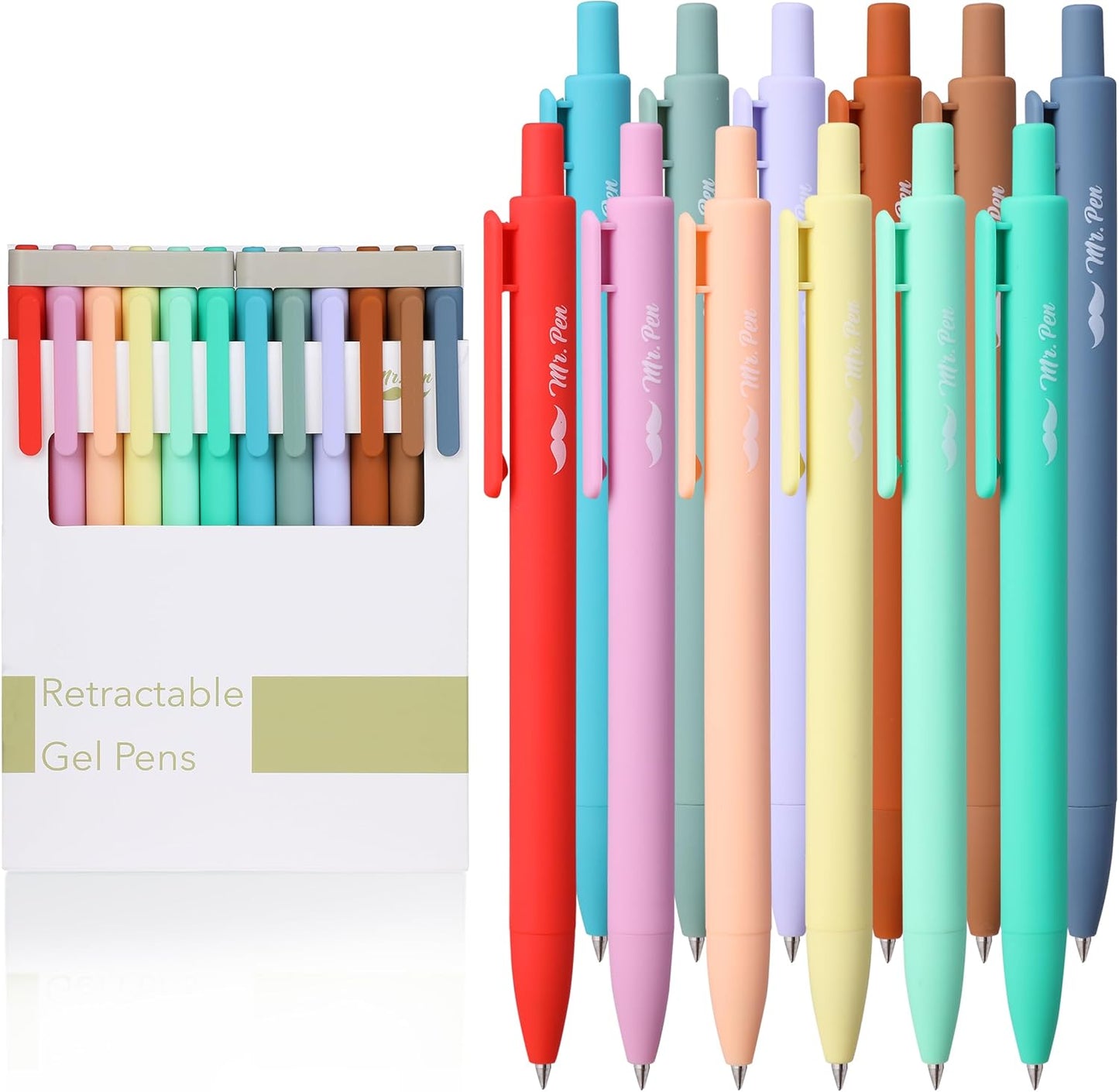Mr. Pen- Retractable Gel Pens, 12 Pack, Colorful Ink, Fine Point 0.7mm, Fast Dry, Smooth Writing, Cute Pens for Drawing, Writing Planner and School Supplies