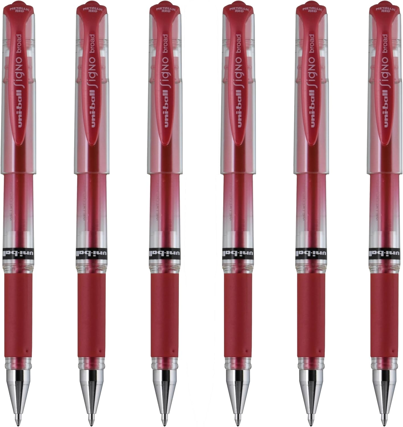 uniball Signo Gel Impact Pens, Bold Point (1.0mm), Metallic Pink Ink, 6 Pens