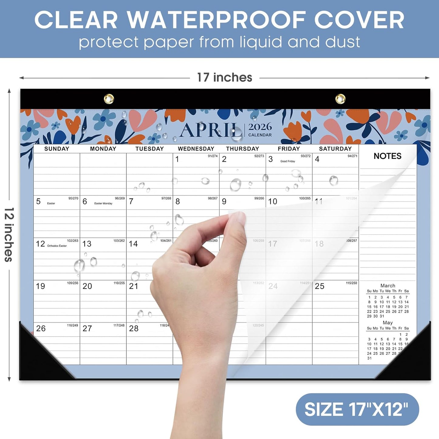 Desk Calendar 2026-2027, 21-Month Calendar Runs Until June 2027, Large 17" x 12" Monthly Desktop & Wall Calendar for Home & Office - Floral