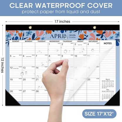 Desk Calendar 2026-2027, 21-Month Calendar Runs Until June 2027, Large 17" x 12" Monthly Desktop & Wall Calendar for Home & Office - Floral