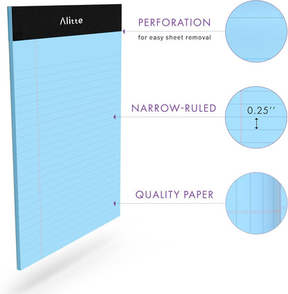 Alitte 5x8 Small Notebooks – 12 Pack Narrow Ruled, White Perforated Note Pads with 50 Sheets Per Notepad, (No Ink Bleeding) Ideal Legal Pads for Writing, Note Taking, Home, Office, School