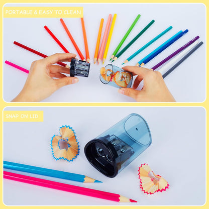 Manual Pencil Sharpener - 2 Pcs Dual Hole Pencil Sharpeners for Standard & Large Sized Pencils - Premium Quality Handheld Pencil Sharpener for Kids, Adults, Artists, Home & Office Uses