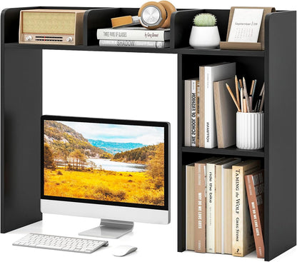 Tangkula Desktop Bookshelf, Countertop Storage Hutch with 5 Shelves for Computer Desk, Desk 3-Tier Display Rack, Multipurpose Wood Desktop Hutch Storage Organizer for Dorm Office Home