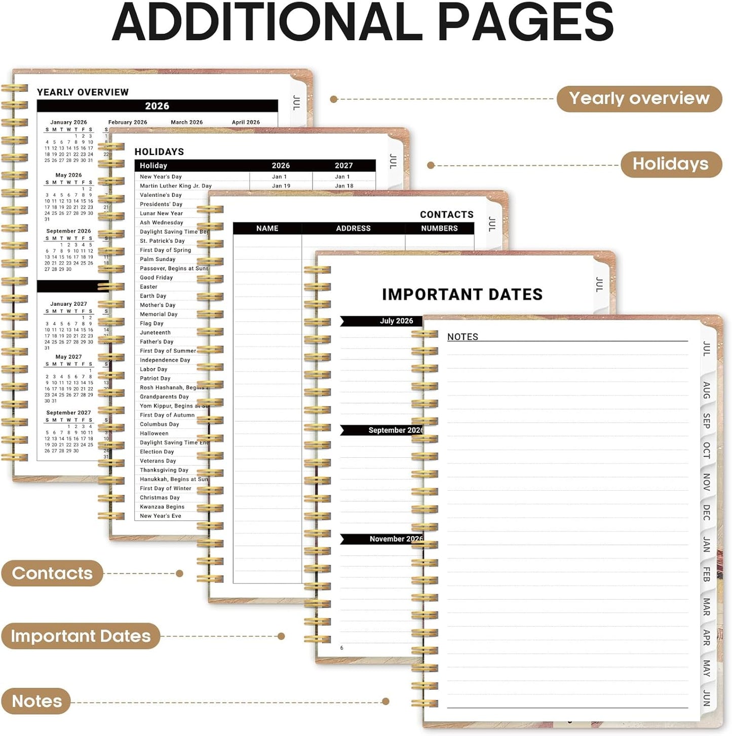 Planner 2026-2027, Academic Year Monthly and Weekly Calendar Planner, Jul 2026 - Jun 2027, Hardcover Teacher Student Planning Agenda book with Tabs, Perfect for School Office Supplies, 6.3" x 8.5" - Wildflowers