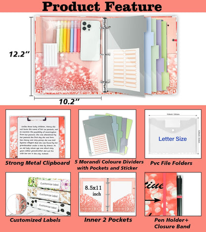 3 Ring Binder 1 Inch, Three Ring Binders Organizer with Clipboard, 5-Tabs Pockets Dividers, Plastic Folder, 18 Divider Stikers, BVSSX Pretty Binder with Pen Loop (Black Weeds, Letter Size)