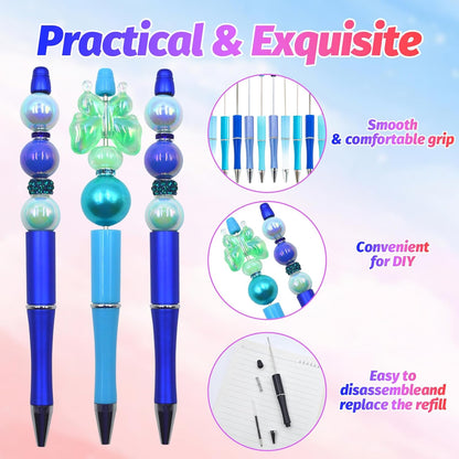 150 Pieces DIY Beadable Pen Kit – 50 Plastic Ballpoint Pens with Refills & Bags, Beads Not Included – School Supplies, Office Accessories & Craft Gifts for Students & Teachers (Multicolor)