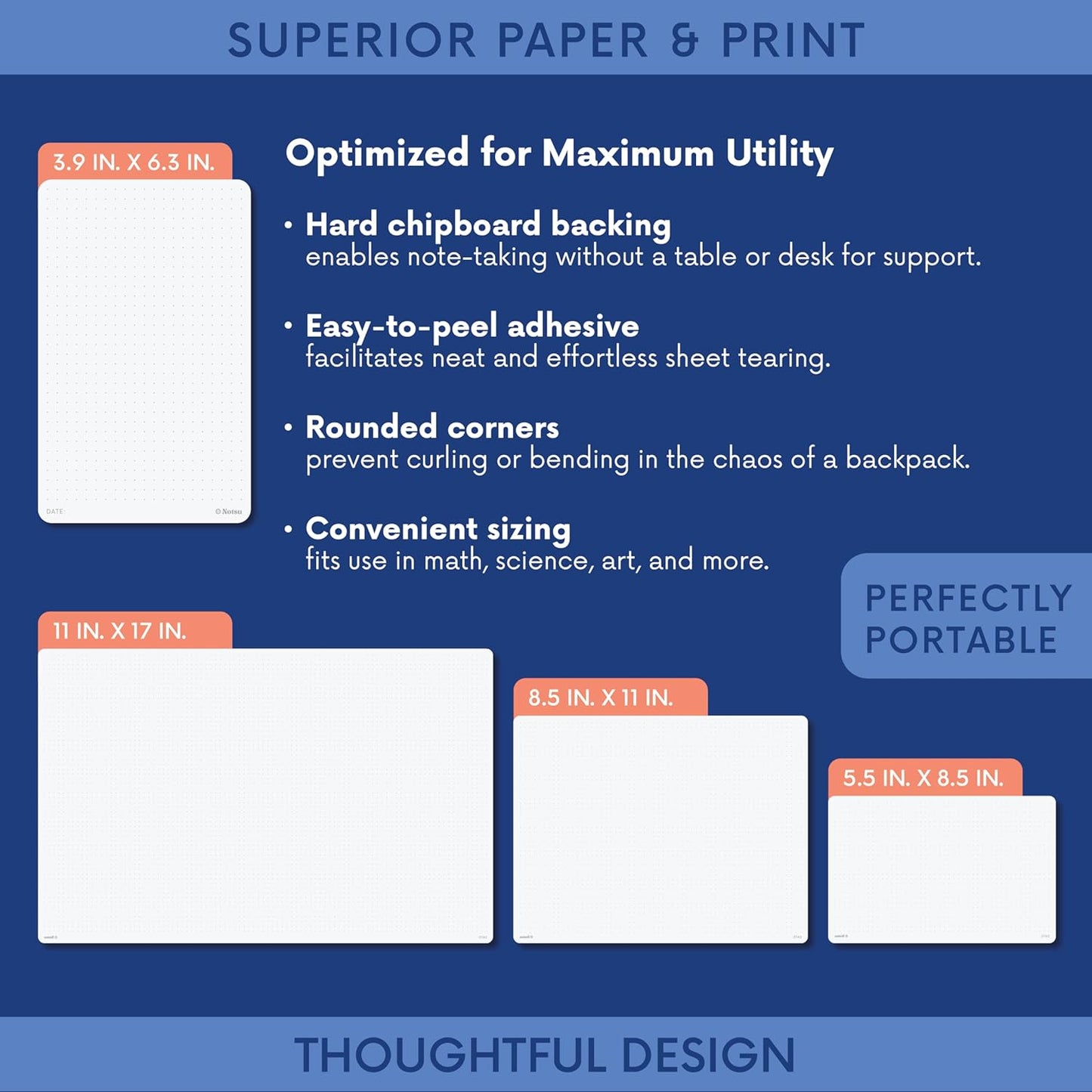 Notsu Graph Notepads 11 x 17 inch | Large Graphing Double Sided Drafting Pads with 1/4" Quad Grid Premium Thick Paper 120gsm