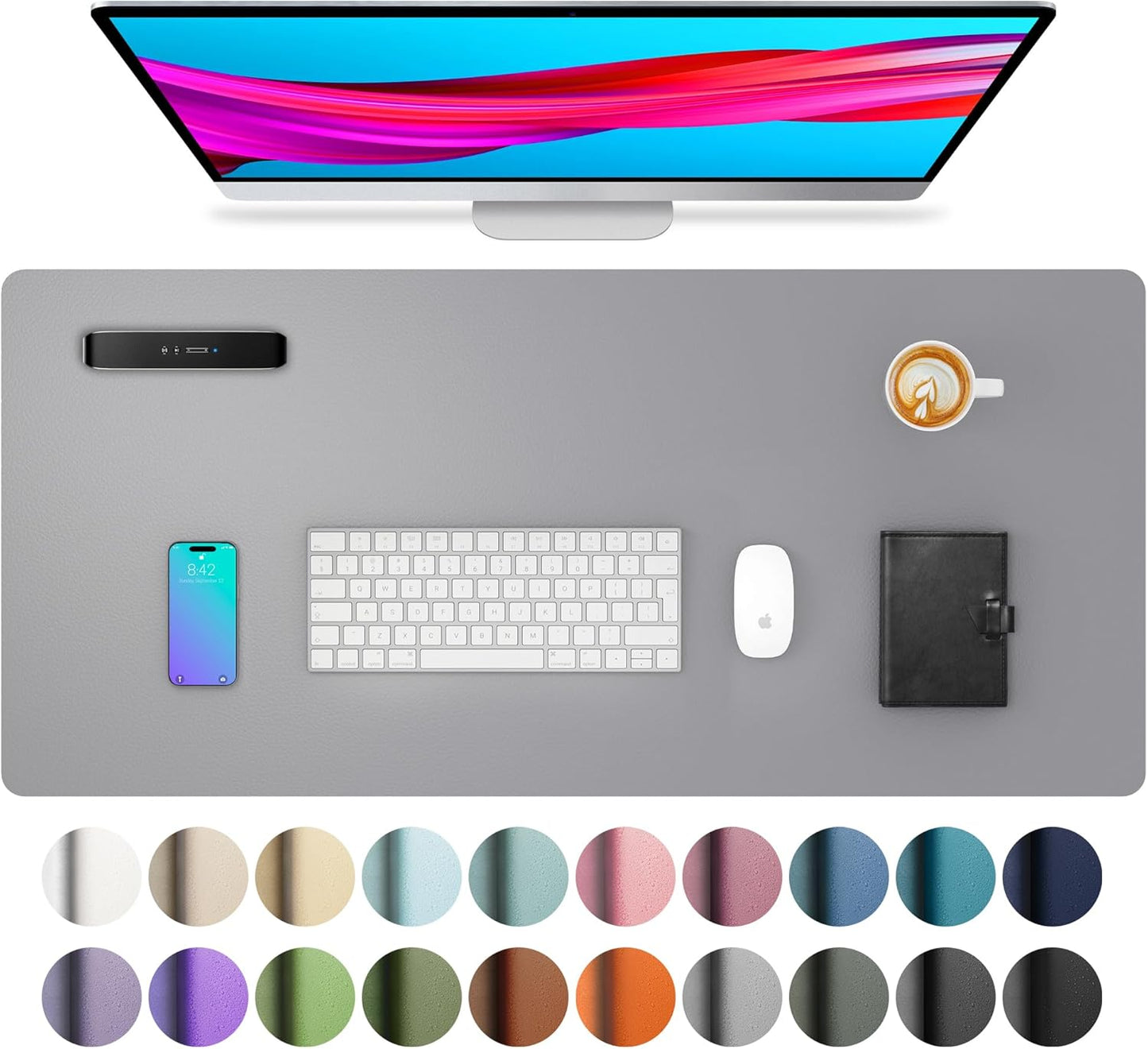 Aothia Leather Desk Pad Protector, Mouse Pad, Office Desk Mat, Non-Slip PU Leather Desk Blotter, Laptop Desk Pad, Waterproof Desk Writing Pad for Office and Home (Black,36" x 17") - Colors A
