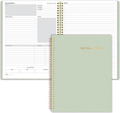 SUNEE Half Meeting Half Note - 7.5"x10" Professional Notebooks for Work - 160 Pages, B5 Size Project Planner, Spiral Meeting Agenda/Minutes Organizer for Women Men, Note Taking, Office & Business