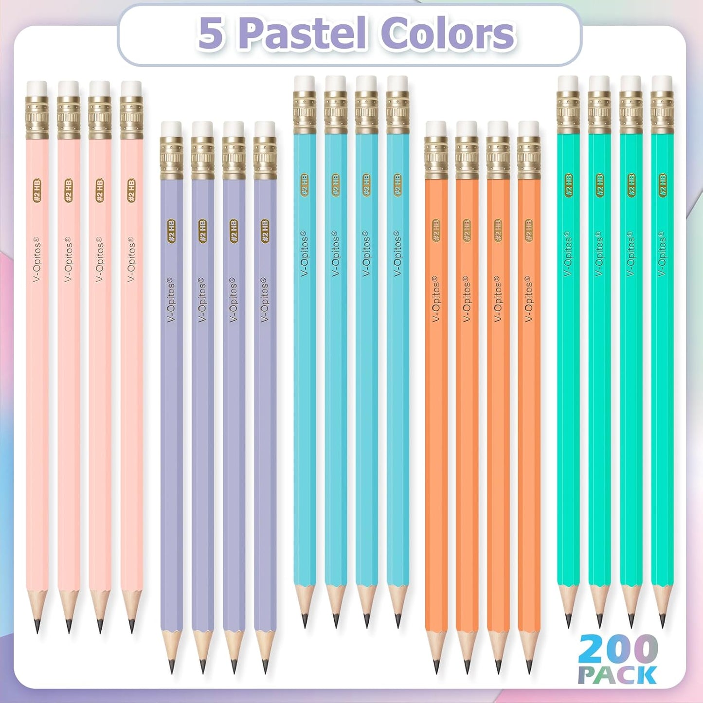 V-Opitos Wood-Cased #2 HB Pencils, 48 Pack Pre-Sharpened Pencils with Top Erasers, Bulk Pastel Color Pencils for School Teacher Supplies, Writing, Drawing and Sketching
