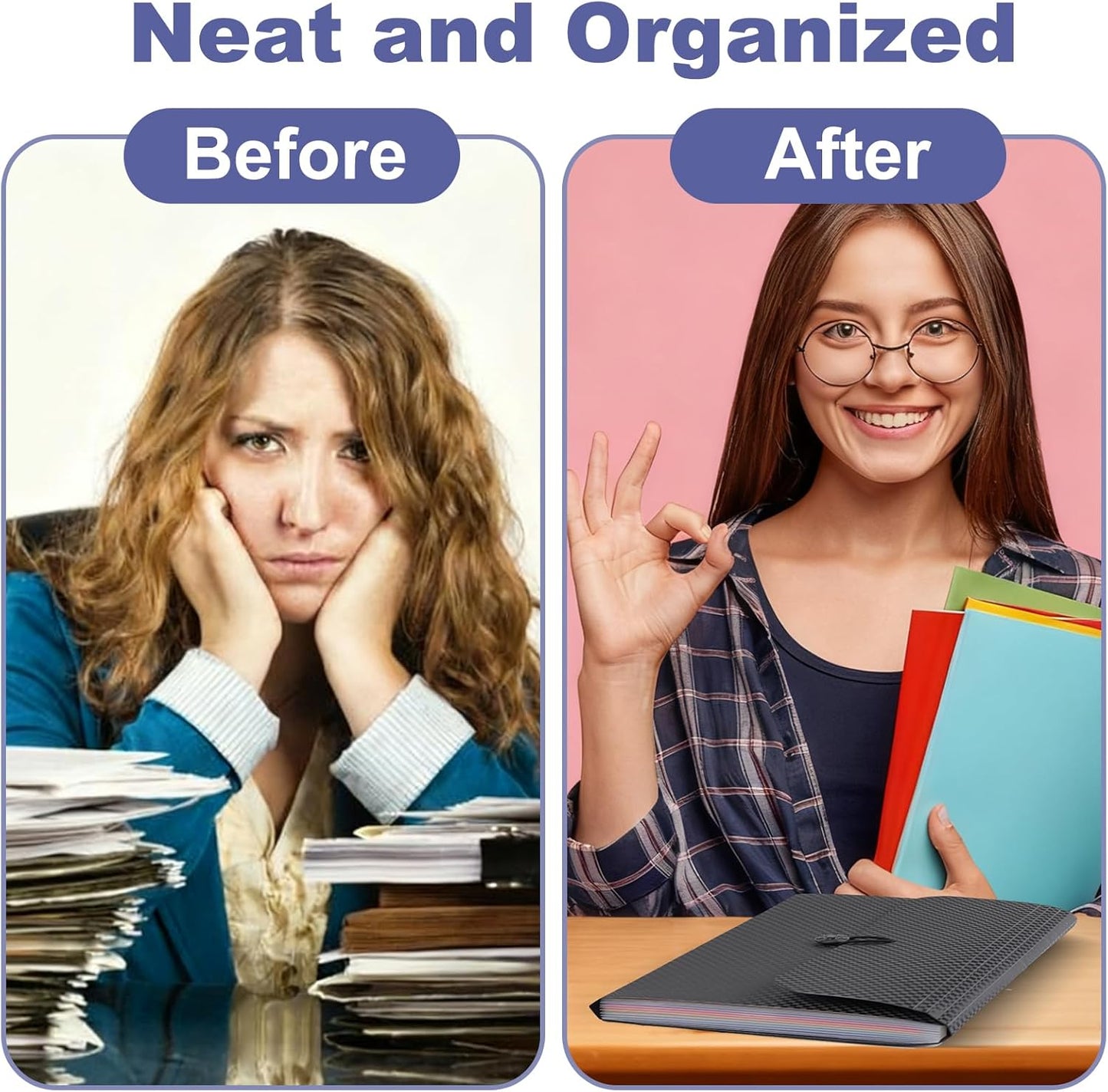 File Organizer, 13-Pocket Expanding Folder +Accordian Folder | Great for Home, Office, Travel & Classroom