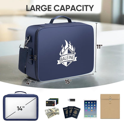 BALEINE Fireproof Document Box with Lock, Portable Fireproof Document Bag Waterproof Fire Proof File Boxes for Documents, File Organizer Box for Important Paperwork (Pink, 15''x11''x4'')