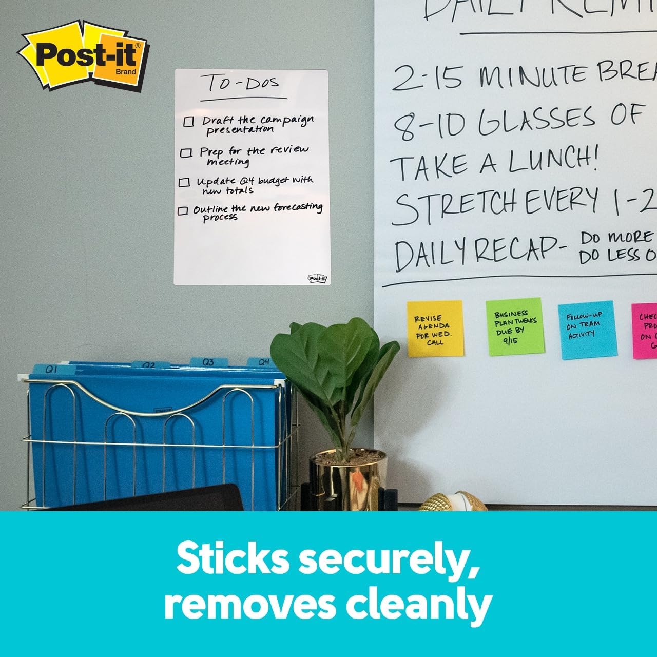 Post-it Dry Erase Sheets, 7 in x 11.3 in, 3 Sheets, Sticks Securely and Removes Cleanly (DEFSHEETS-3PK)