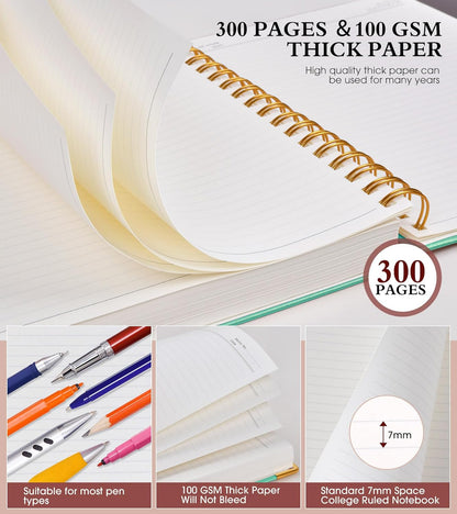 Hardcover Spiral Notebook Journal 8.5” x 11”, A4 Large Leather Notebooks for Women Men, Lined College Ruled Notebook, 50 Sheets/100 Pages, Spiral Bound Journals for Work School Note Taking, Green