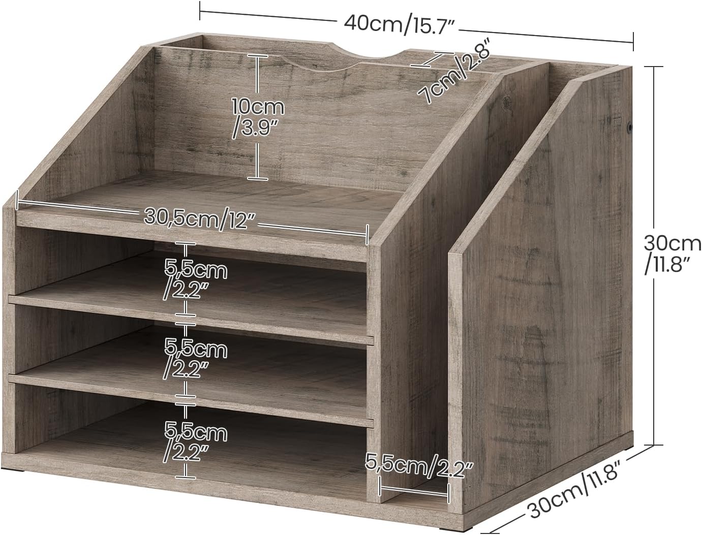 CHOEZON Wooden Desk Organizer with Adjustable Partitions, Multi-Layer Desktop File Holder for Home Office, Paper & Stationery Storage Organizer, Rustic Brown MWJ04FG