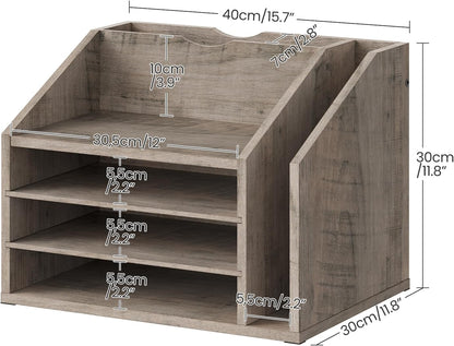 CHOEZON Wooden Desk Organizer with Adjustable Partitions, Multi-Layer Desktop File Holder for Home Office, Paper & Stationery Storage Organizer, Rustic Brown MWJ04FG
