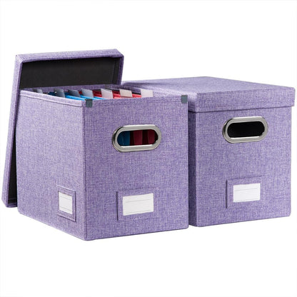 PRANDOM File Organizer Box - Collapsible Decorative Linen Filing Storage with Lids for Letter Size - Grey (14x9.3x10.8 inch)