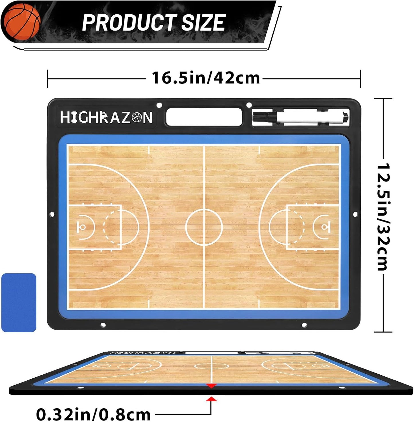 Dry Erase Basketball Clipboard for Coach, Premium Tactical Basketball Coaching Board, Double Sides Full & Half Court Dry Erase Board with Marker