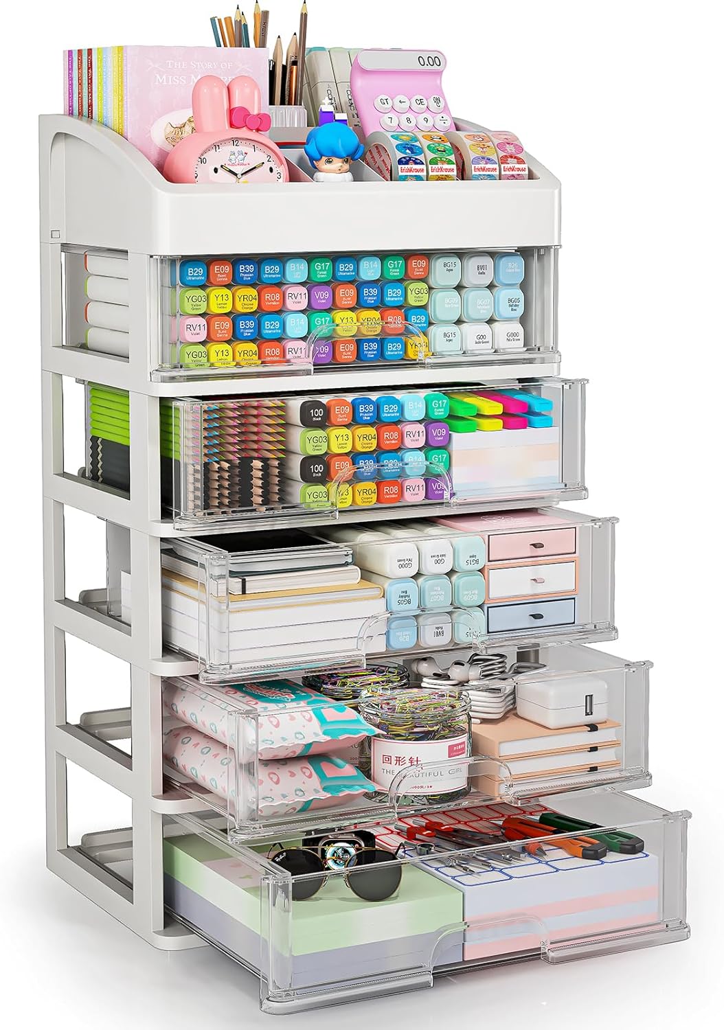 Desk Organizer with Drawers, 3 Drawers Storage Organizer, Desktop Storage Drawers for Office/School Supplies, Plastic Stationary Makeup Organizer, Desk Storage Box for Office, School, Home