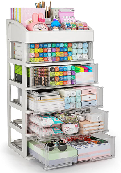 Desk Organizer with Drawers, 3 Drawers Storage Organizer, Desktop Storage Drawers for Office/School Supplies, Plastic Stationary Makeup Organizer, Desk Storage Box for Office, School, Home