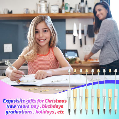 150 Pieces DIY Beadable Pen Kit – 50 Plastic Ballpoint Pens with Refills & Bags, Beads Not Included – School Supplies, Office Accessories & Craft Gifts for Students & Teachers (Multicolor)