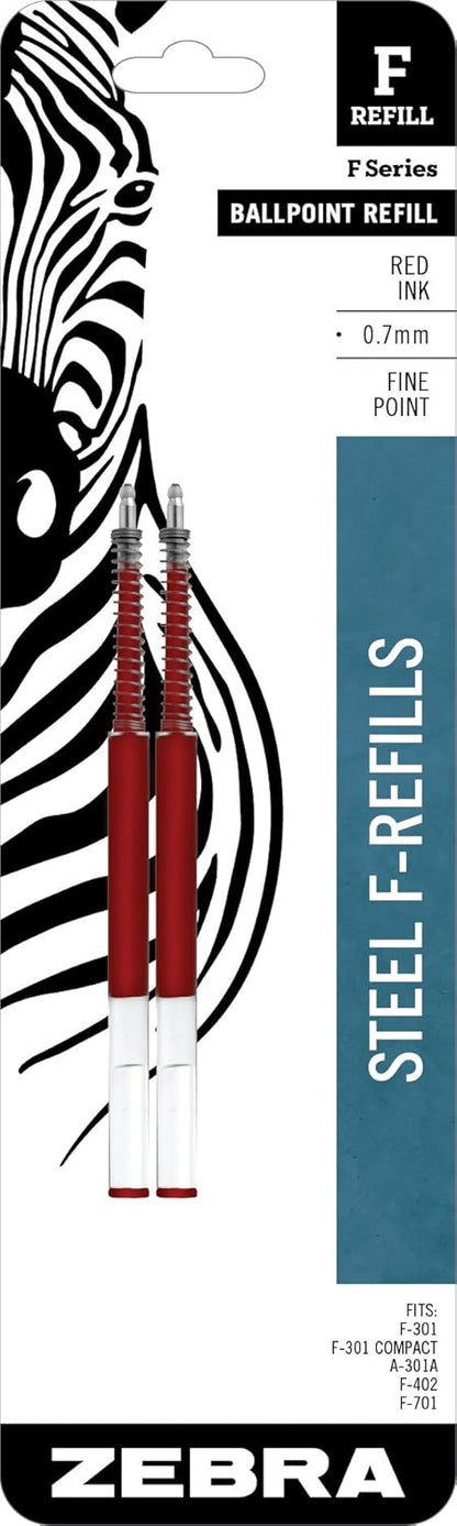 Zebra Pen Steel, F-Refill Ballpoint Ink Refills, 0.7mm Fine Point, Black Ink, Fits Zebra F-301, F-402, and F-701 Ballpoint Pens, Smooth Writing Performance, 2-Pack (85512)