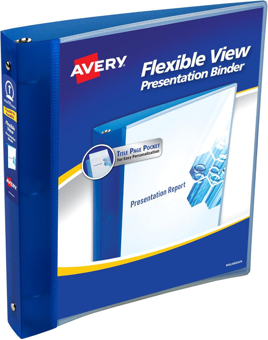 Avery Flexible View 3 Ring Binder, 1 Inch Round Rings, 1 Blue Binder (17675)