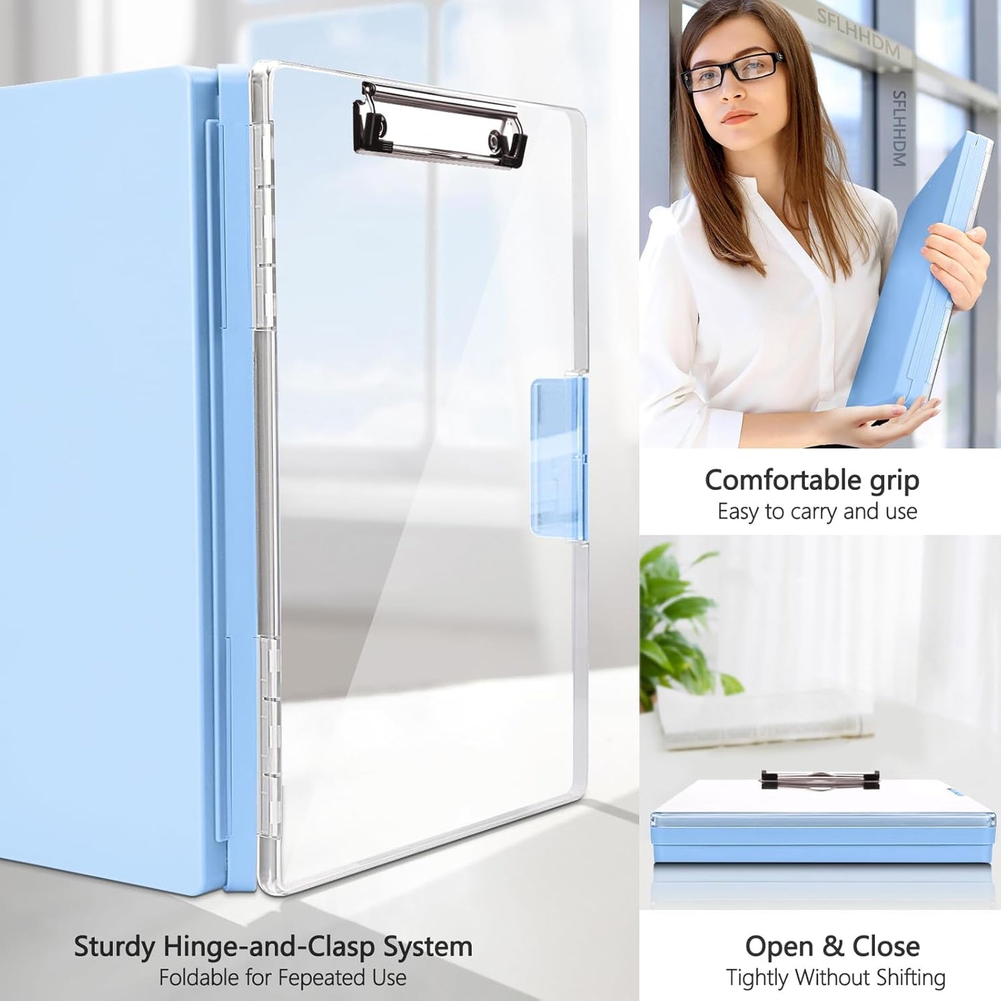 SFLHHDM Clipboard with Storage,Heavy Duty Clip Boards 8.5x11 with 2 Storage Case,Clear Visible Panel Storage Clipboards,Side Opening Nursing Clipboard Folder for Office Supplies-Light Purple