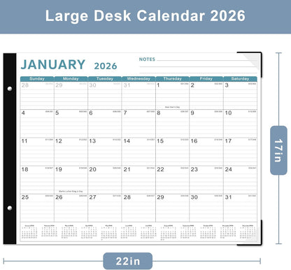 Desk Calendar 2026, KOPEESY 22" x 17" Large Desk Calendar, 18 Mouths From January 2026 to June 2027, Desktop Calendar with Notes and Thick Paper for Home, Office and School