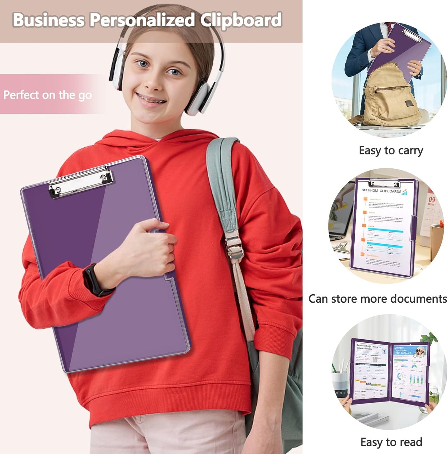 SFLHHDM Clipboard with Storage,Heavy Duty Clip Boards 8.5x11 with 2 Storage Case,Clear Visible Panel Storage Clipboards,Side Opening Nursing Clipboard Folder for Office Supplies-Light Purple