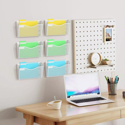 samstar 6 Pack Mesh Wall Mounted File Holder Metal Wall File Pocket Mail Organizer for Office/Home(with Label Panel)