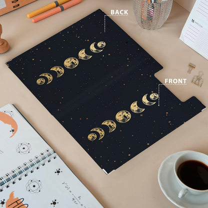 Gothic Moon Phase Clipboard Folio with Storage, Witchy Moon Decorative Clipboard Folder, Gothic Black Gold Clipboards for Women, Witchy Gifts Office Supplies, 12.4x9.2In