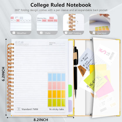 Hardcover Spiral Notebook College Ruled, 8"x10" Leather Journal Notebook with Magnetic Closure, 300 Pages 5 Subject Notebook with Dividers Tabs Journal for Women Men, Work, School(Rose Red)