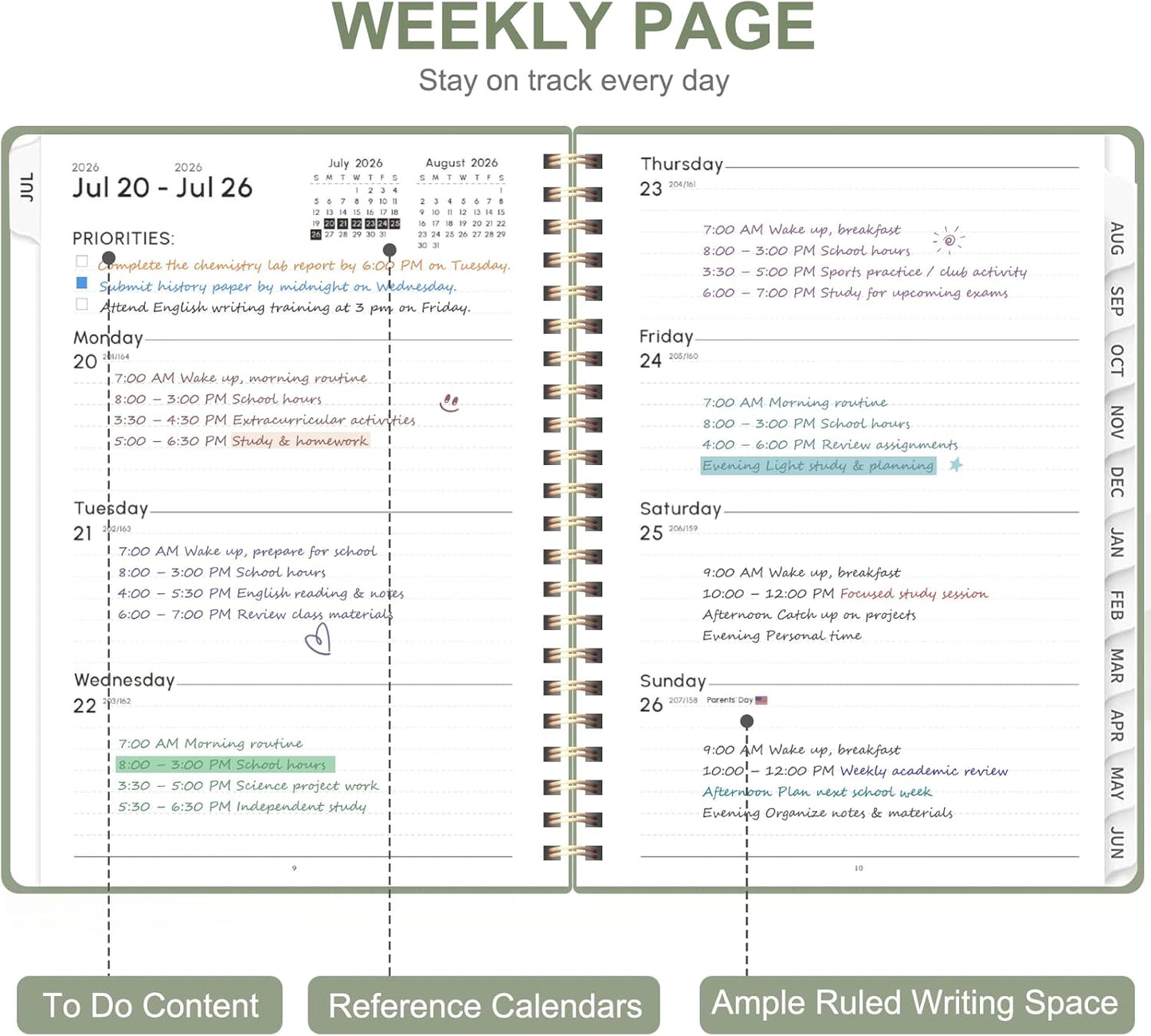 Planner 2026-2027, Weekly and Monthly Academic Year Calendar Planner, July 2026 - June 2027, Daily Agenda Book for Office School Supplies, A5(6.3'' x 8.5'')