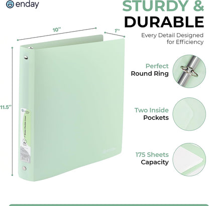 Enday 3 Ring Binder 1 inch (4 Pack) Pastel Flexible Binders Round Ring with Pocket, Holds 175 Sheets, for Home and School Supplies in Blue, Purple, Pink and Green – by Enday