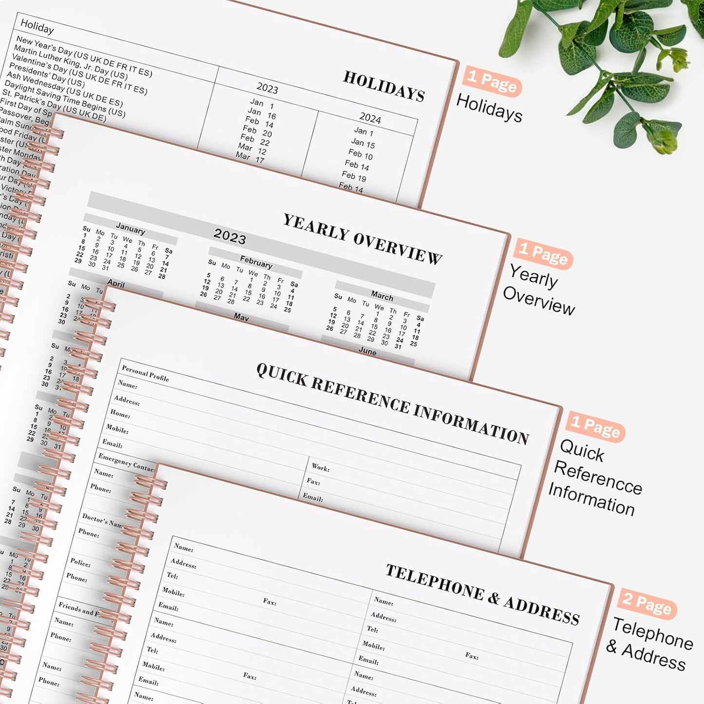 Daily Planner Undated, Asten To Do List Notebook Hourly Schedules Spiral Appointment Planner for Men and Women,PVC Hardcover,Elastic Closure, Inner Pocket 8.3" x 5.8" (Black)