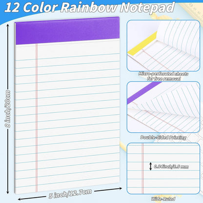 36 Pack Legal Pads Bulk, 5x8 Inch Rainbow Notepad, Note Pads Wide Ruled Perforated Memo Pad for Work Study Daily Note Taking List, Lined Writing Pads Memo Refills Notepads for Office Home School