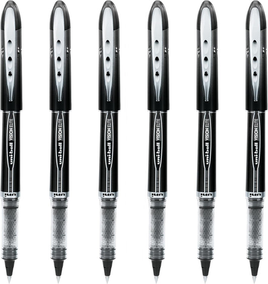 uniball Vision Elite Rollerball Pen, Micro Point (0.5mm), Blue Ink, 6 Pens