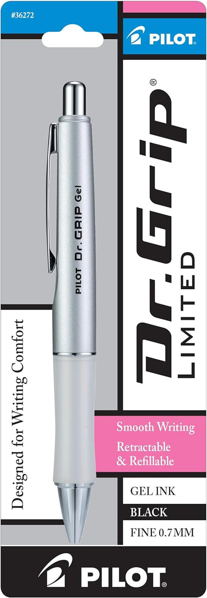 PILOT Dr. Grip Limited Refillable & Retractable Gel Pen, Fine Point, Black, Single Pen - Ideal for School, Journaling & Office Writing