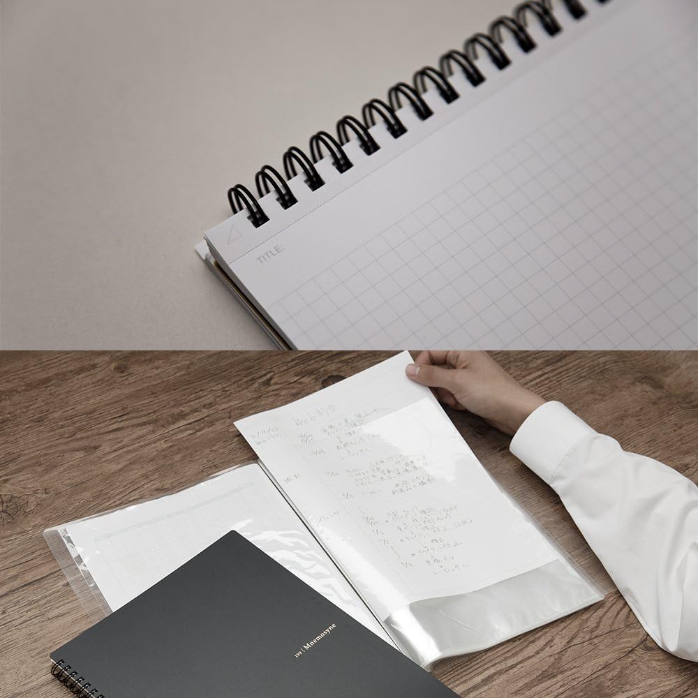 Maruman Mnemosyne Lined Notebook- A4, 11.69" x 9.25", 70 Sheets / 140 Pages, 7mm College Ruled Journal, Perforated Pages & Wire-Bound to Lay Flat, Black, Made in Japan