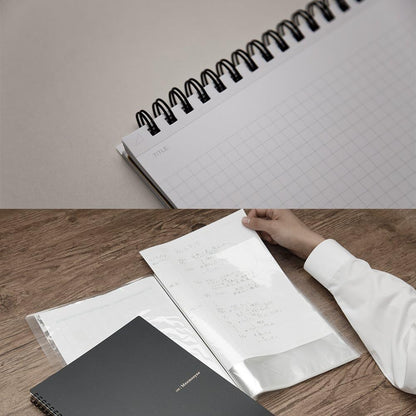 Maruman Mnemosyne Lined Notebook- A4, 11.69" x 9.25", 70 Sheets / 140 Pages, 7mm College Ruled Journal, Perforated Pages & Wire-Bound to Lay Flat, Black, Made in Japan