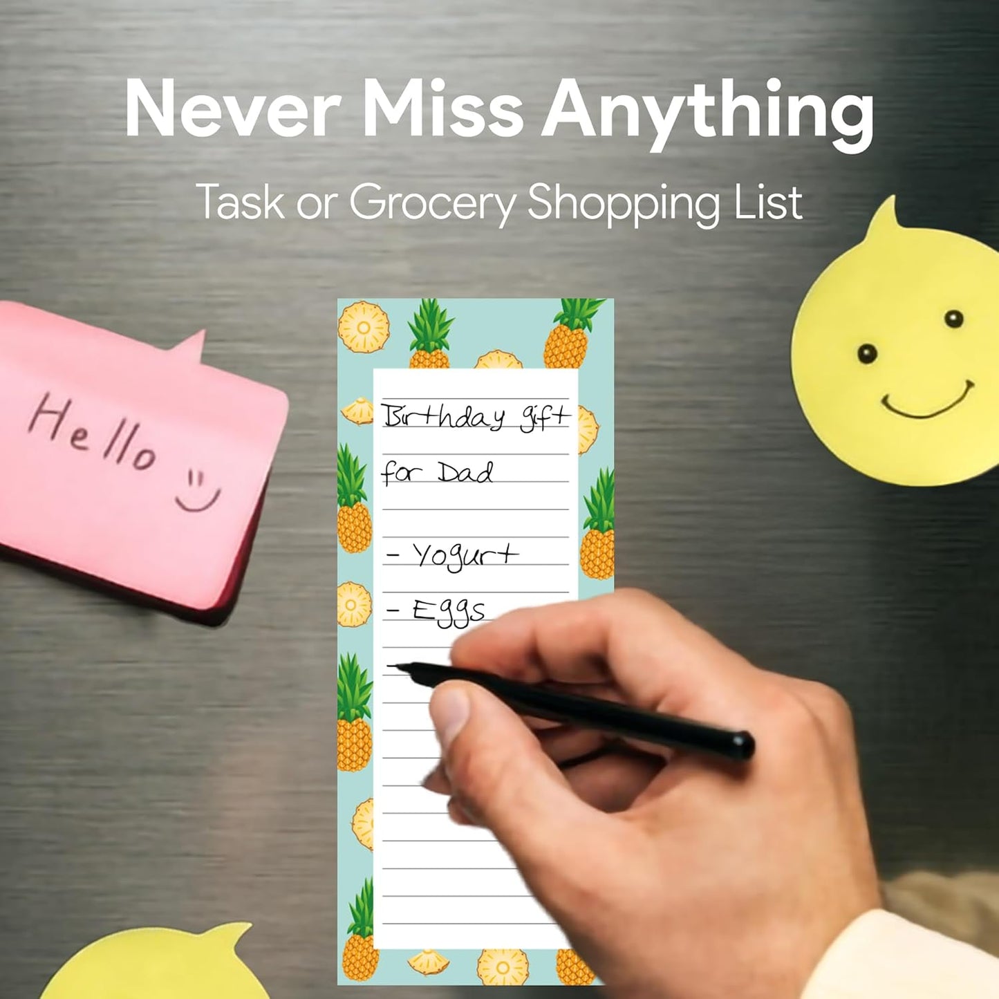 8 Magnetic Notepads – Notepads for Grocery List, Shopping List, To-Do List, Reminders -Strong Magnetic Back- Memo Notepad with Realistic Fruit Designs | 25 Sheets per Pad 7.5 x 3.5 inch (8 Pack)
