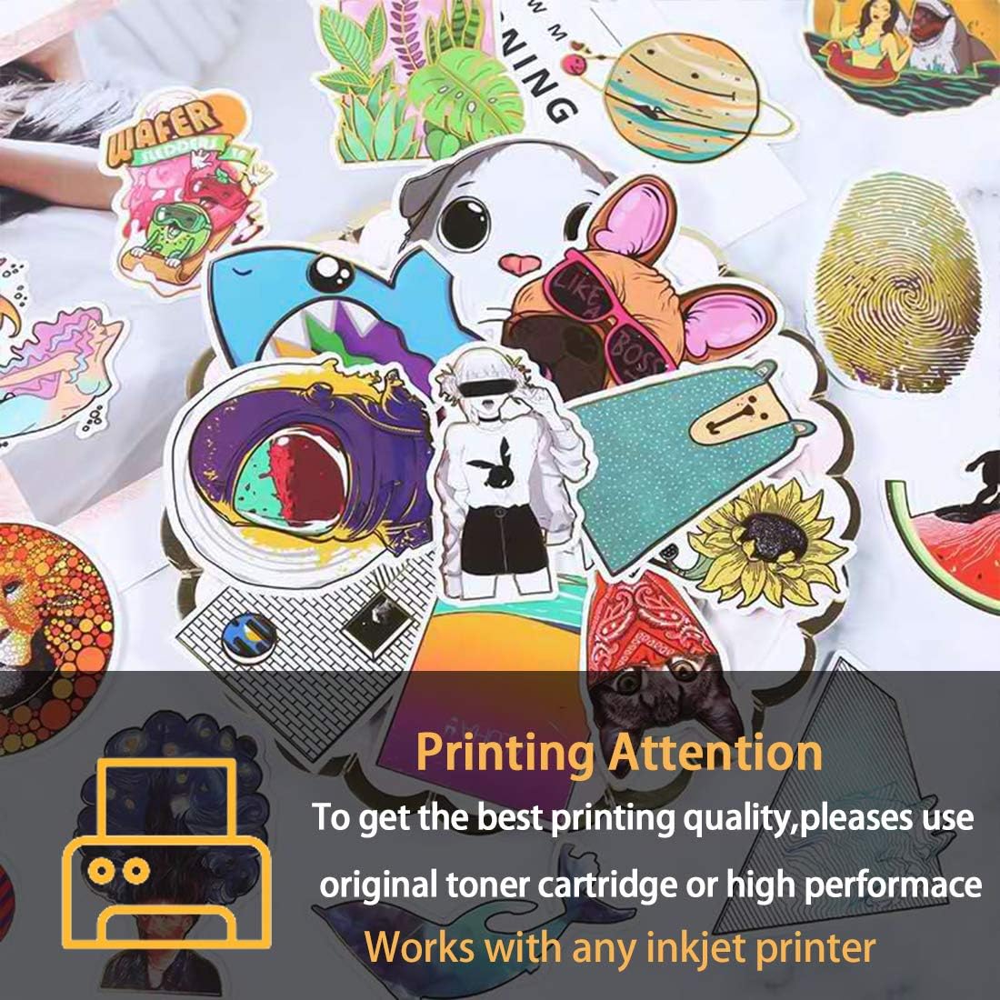 QYH Printable Vinyl Sticker Paper for Inkjet & Laser Printer - Matte White Waterproof, 50 Sheets Vivid Colors, Compatible with Cricut, Silhouette, Ideal for Small Business & DIY- 8.5"x11"