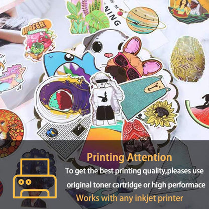 QYH Printable Vinyl Sticker Paper for Inkjet & Laser Printer - Matte White Waterproof, 50 Sheets Vivid Colors, Compatible with Cricut, Silhouette, Ideal for Small Business & DIY- 8.5"x11"