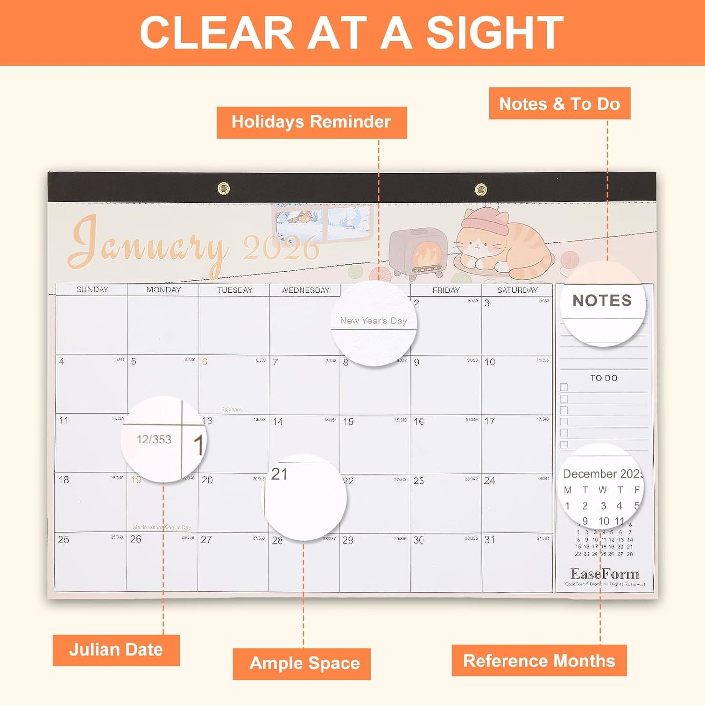 24 Month Desk Calendar 2026-2027, Runs from January 2026 to December 2027, Large 17"x12" Desktop/Wall Monthly Calendar, 2 Year Academic Calendar with Note & To Do for Home, School or office