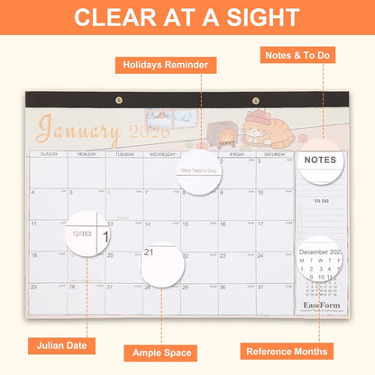 24 Month Desk Calendar 2026-2027, Runs from January 2026 to December 2027, Large 17"x12" Desktop/Wall Monthly Calendar, 2 Year Academic Calendar with Note & To Do for Home, School or office