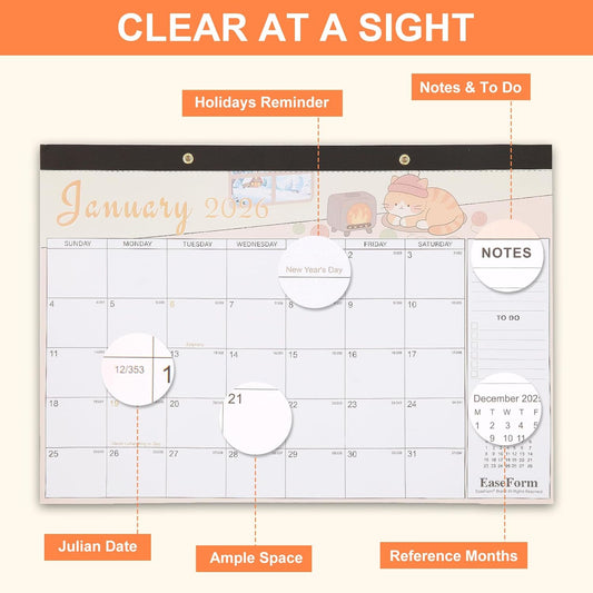 24 Month Desk Calendar 2026-2027, Runs from January 2026 to December 2027, Large 17"x12" Desktop/Wall Monthly Calendar, 2 Year Academic Calendar with Note & To Do for Home, School or office