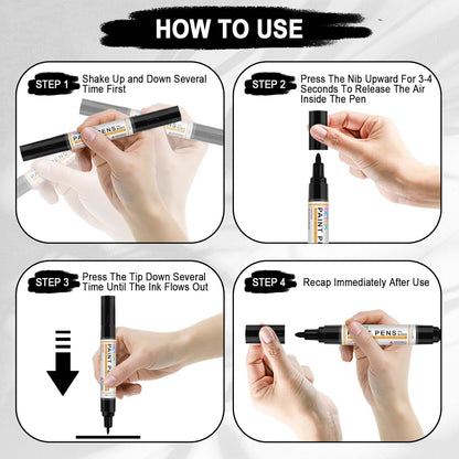 Betem 4 Count Dual Tip Oil Based Black White Paint Pen(0.7mm & 3mm), White Permanent Marker Black Paint Markers, Waterproof, Quick Dry, for Fabric, Rock Painting, Wood, Plastic, Ceramic, Metal, Canvas